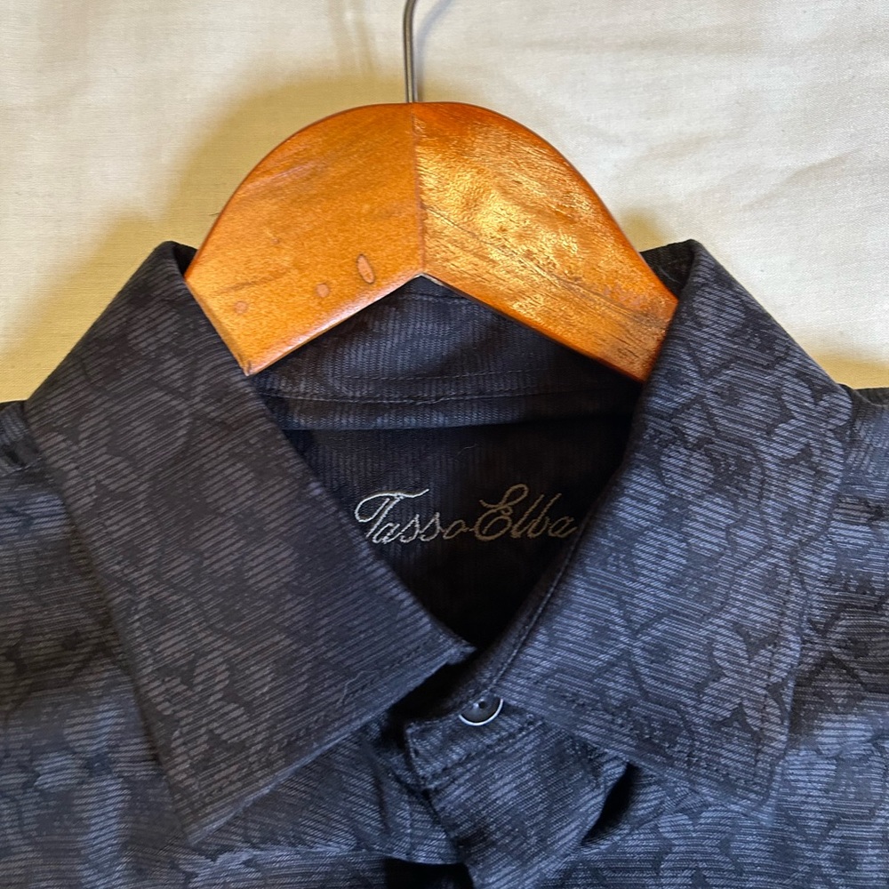 Tasso Elba Black Patterned Casual Button Down Shirt